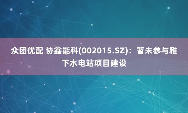 众团优配 协鑫能科(002015.SZ)：暂未参与雅下水电站项目建设